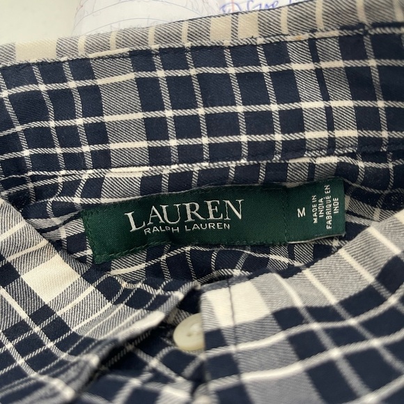 Lauren Ralph Lauren navy and white plaid lightweight 2 pocket button up size Med - Picture 6 of 10